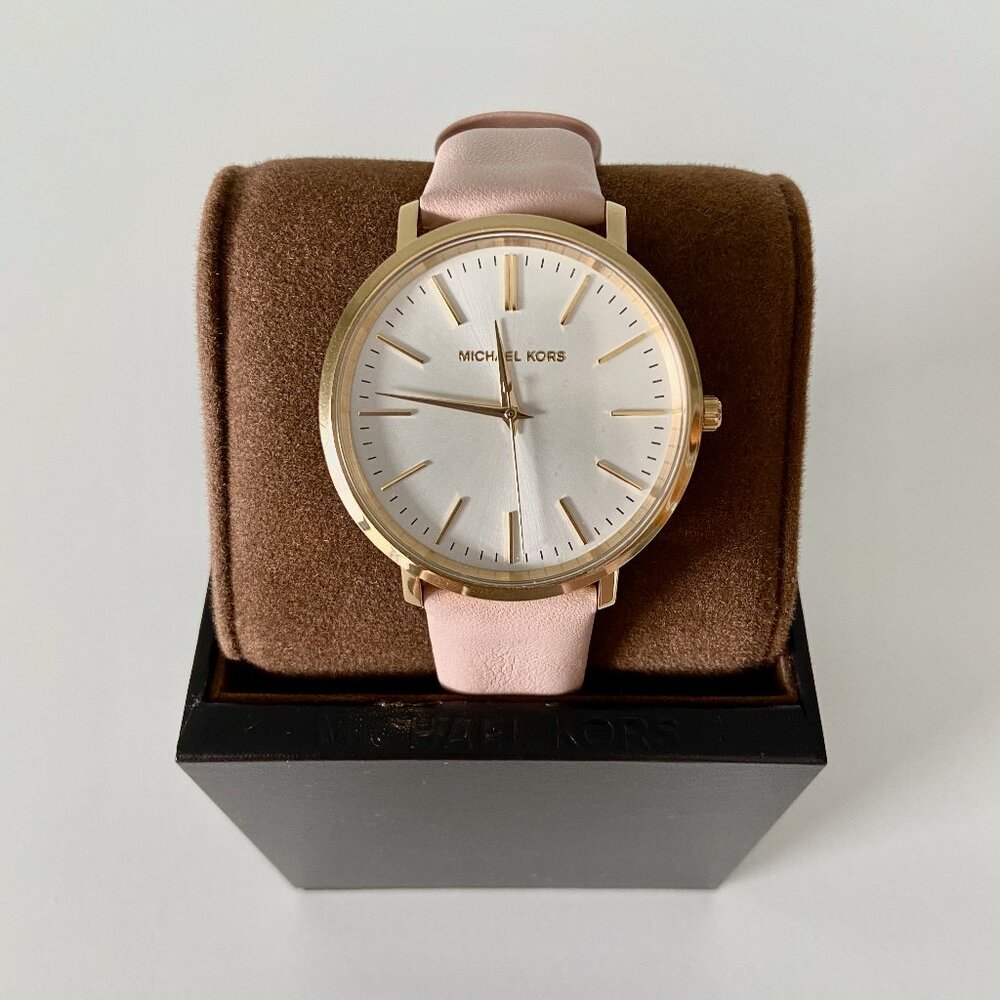 MICHAEL KORS Gold Tone and Pink Leather Watch